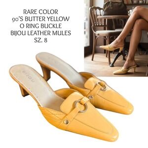 VTG 90s Bijou Butter Yellow Pointed Toe Mules - O-Ring Buckle - 8